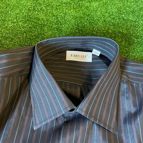 Far East Men's Button Down Long Sleeve Classic Fit Stripes Black Shirt Size 17 - Picture 7 of 11